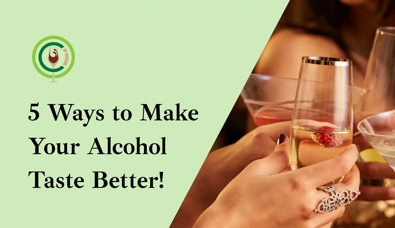 5 Ways to Make Your Alcohol Taste Better! Blog title with oak chips in the background.